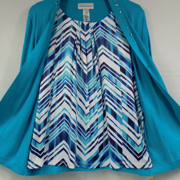 Alfred Dunner Easy Street Turquoise Sweater With Faux Inside Top Size S NWT - Picture 4 of 8